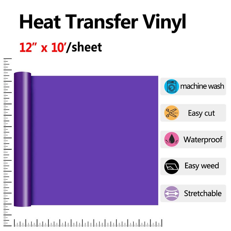 RENLITONG Purple HTV Iron on Vinyl 12Inch by 10ft Roll Heat Transfer Vinyl for T-Shirt HTV Rolls for All Cutter Machine - Easy to Cut & Weed for Heat Transfer Design - Image 2